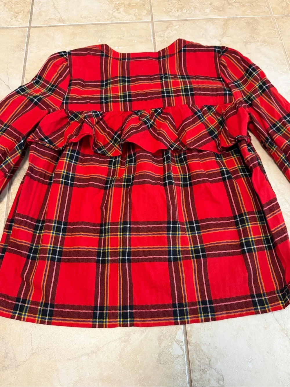 J.Crew Girls Small Red Plaid Ruffle Tunic Top Long Sleeve Holiday Christmas